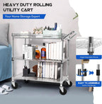 YNN Chrome Utility Rolling Cart,990Lbs 3 Tier Heavy Duty Metal Cart with Wheels & Handle NSF Wheeled Cart 31" D x 18" W x 33" H for Bedroom, Bathroom, Kitchen,Garden,Decor,Serving