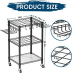 T1 Garden Tool Organizer（With Lockable Wheels）Heavy Duty Garage Tool Storage for Yard，Shed，Outdoor and Lawn，Freestanding Tool Organizers and Storage UP to 50 Tools，Black with Anti-Tip Device