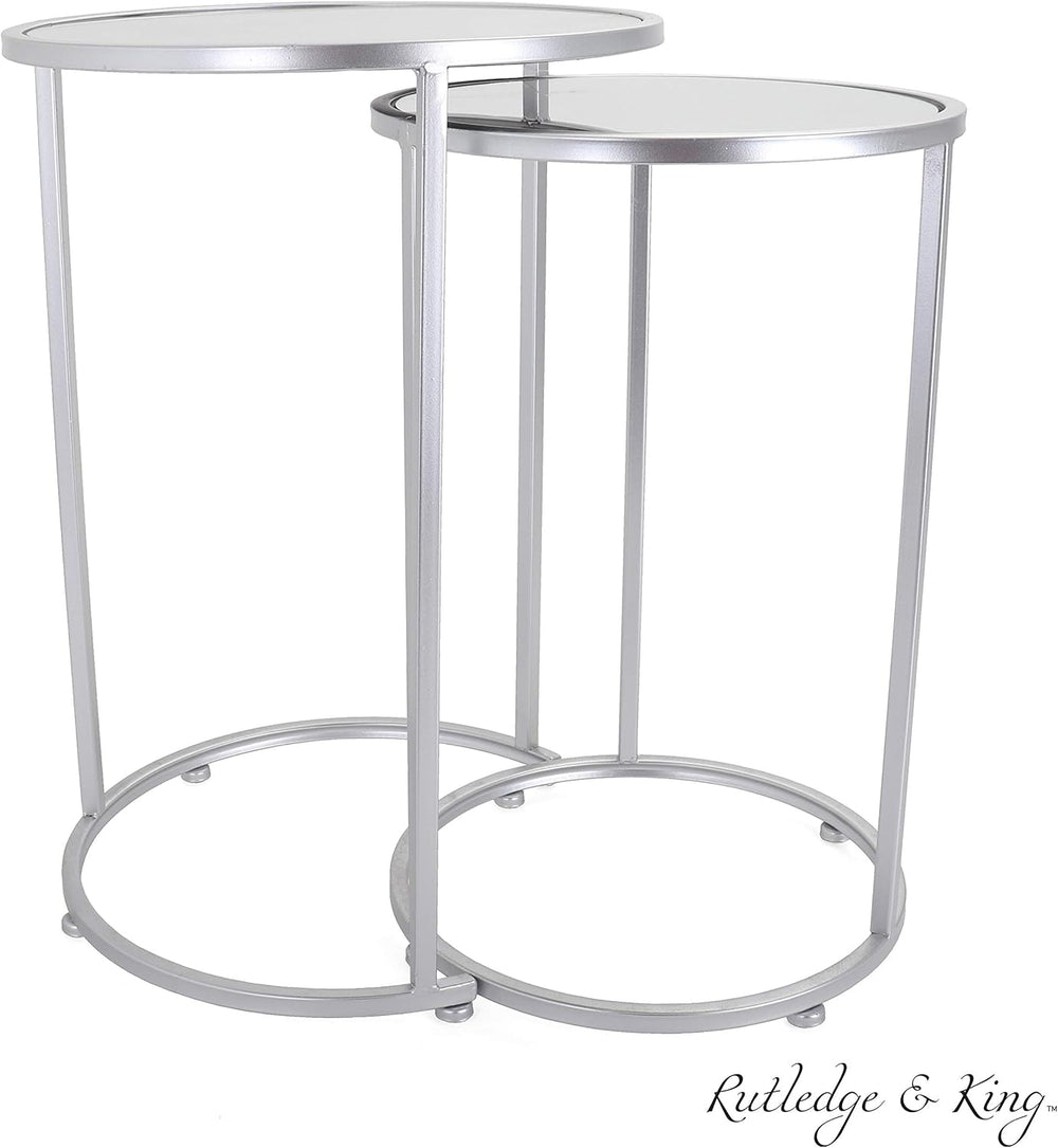 Nested Metal Side Tables - Set of 2 for Living Room & Bedroom (Silver)