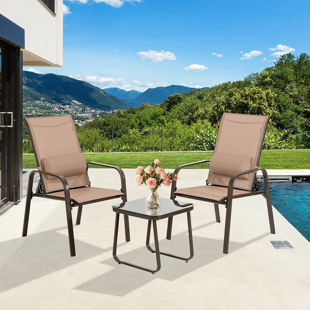 Tangkula Outdoor Bistro Set, 3 Pieces Patio Recliner Stackable Chairs with Ad...