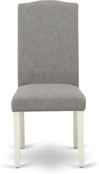 East West Furniture LGEN5-LWH-06 5 Piece Dining Set Includes a Rectangle Dining Room Table with Butterfly Leaf and 4 Dark Shitake Linen Fabric Upholstered Chairs, 42x84 Inch, Linen White