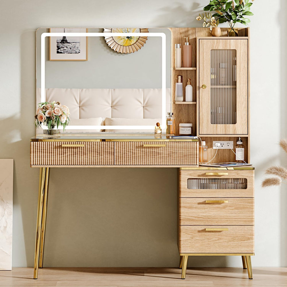 Arulvmrn Vanity Desk with 29.53" HD Lighted Mirror, 47.24" Big Mode...