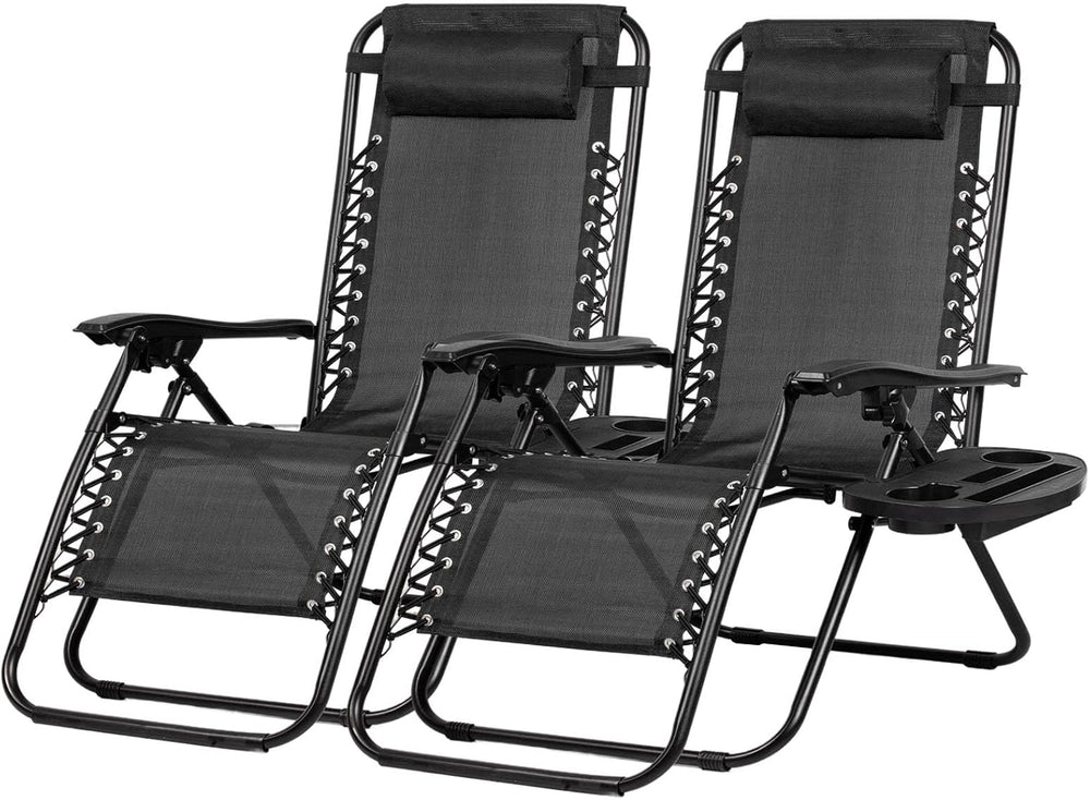 Nazhura Set of 2 Relaxing Recliners Patio Chairs Adjustable Steel Mesh Zero G...
