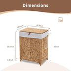 Laundry Hamper with Lid and Removable Liner Bag, Handwoven Natural Hyacinth Clothes Hamper with Heightened Feet, Wicker Laundry Basket for Clothes and Towels，Middle