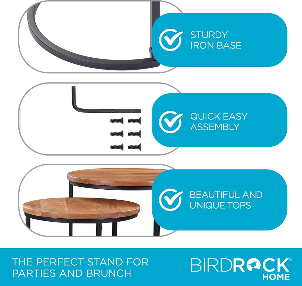 BIRDROCK HOME Wooden Nesting Side Tables - Mid Century Modern Stackable Coffe...
