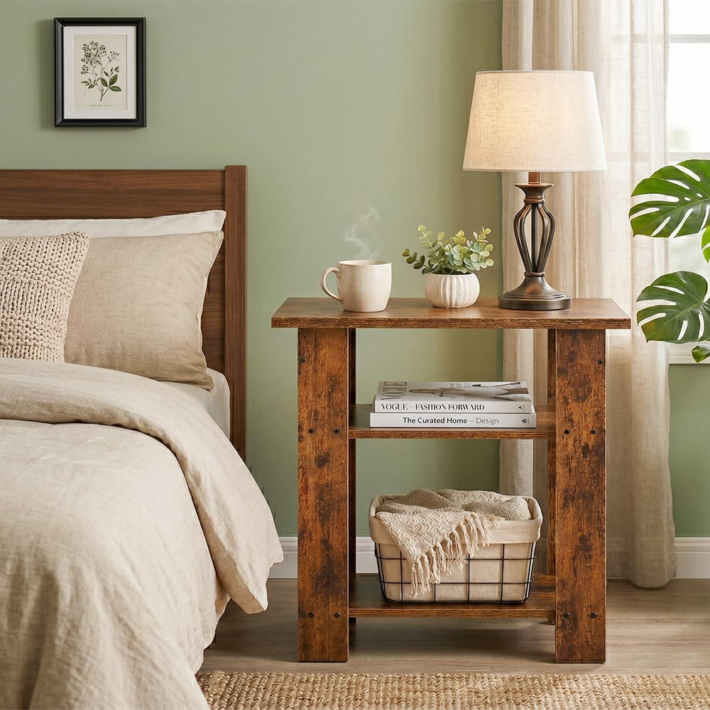 Narrow Side Table, 3 Tier Rustic End Table for Living Room, Small Wood Nights...