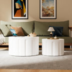 WXFKLDJ Fluted Round Nesting Coffee Table Set of 2, White B, 26.77"+19.69" | Modern Unique Circle Design, Drum Side Tea Table, Space-Saving, No Assembly