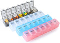 4 Pack Weekly Pill Organizer, 7 Days Pill Case Travel Daily Pill Box Portable Medicine Organizer and Planner with Compartment for Vitamins, Fish Oil, Supplements and Medication (4 Colors)