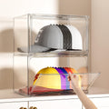 Hat Organizer Box, 2 Pack Hat Storage for Baseball Caps, Stackable Cap Hat Container Holder Rack with Magnetic Lids, Dustproof and Waterproof Acrylic Dispaly Case