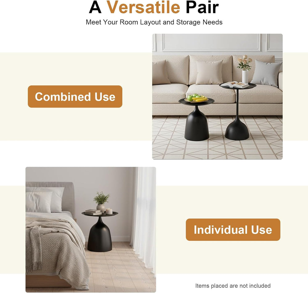 Black Nesting Tables, Round End Side Table Set of 2