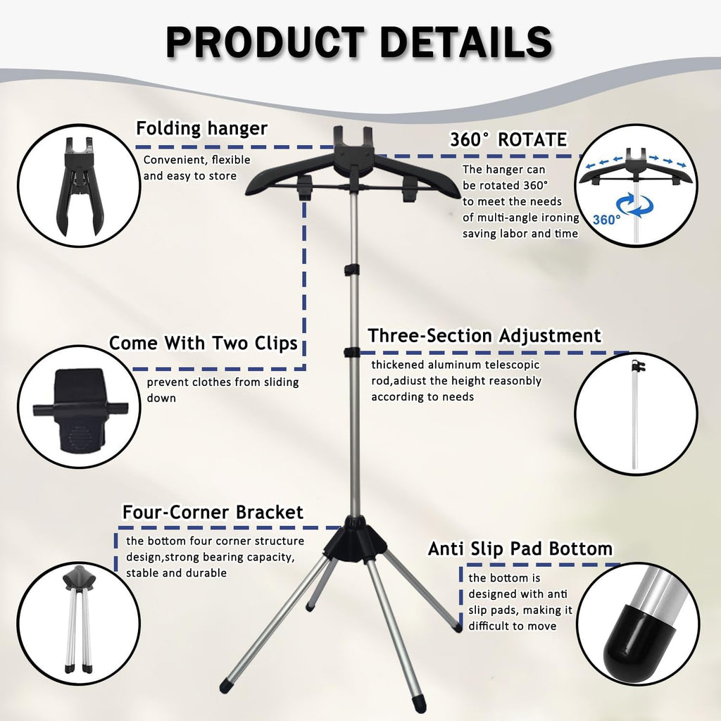 Garment Steamer Stand Rack for Clothes With Stand, Folding Garment Steamer Iron Stand With Ironing Gloves,Ideal for Travel and Home Ironing