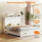 CECER Queen Size Murphy Bed with Storage & Charging Station,Multi-Functional Murphy Cabinet Bed with Mattress Included for Bedroom/Guest Room/Small Space,Easy Assembly -White | Murphy Bed Queen with 2 Storage Drawers,Cabinet Bed with Built-in Multi-Port