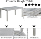 Dining Table Set for 5, 6 Piece Dining Room Table Set with Rectangular Crystal Decoration Table, 4 Upholstered Chairs and Bench, Counter Height Kitchen Sets with MDF Tabletop, Silver Gray