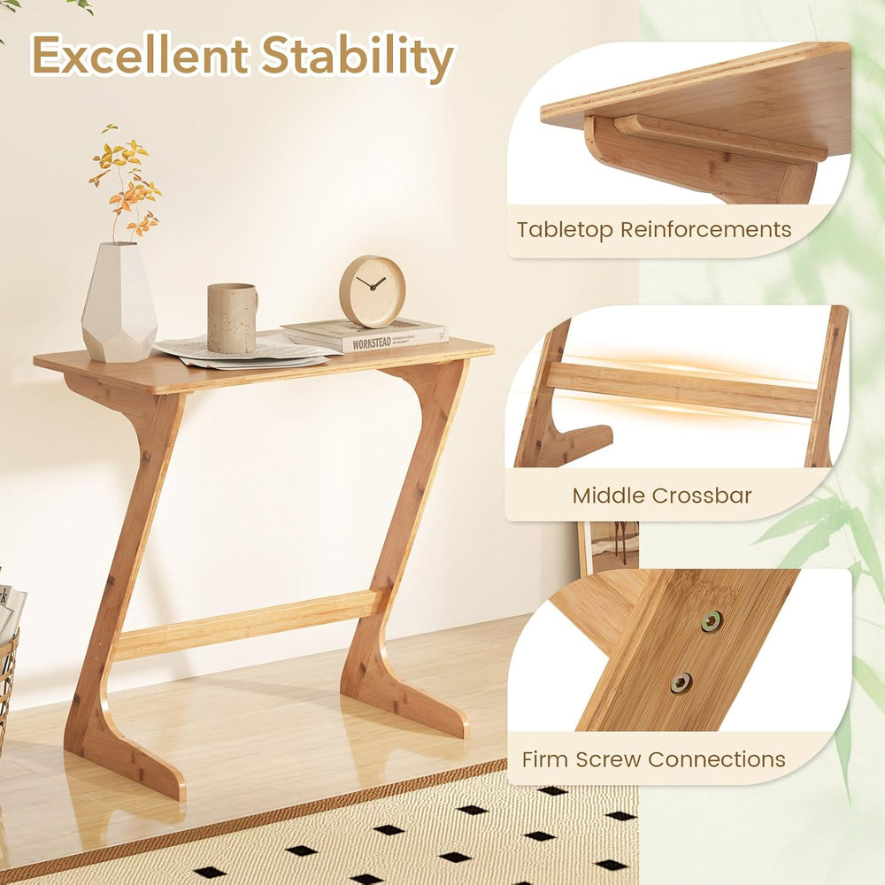 GOFLAME Bamboo TV Tray Table, Z Shaped Sofa Side Table for Laptops, Snacks &a...