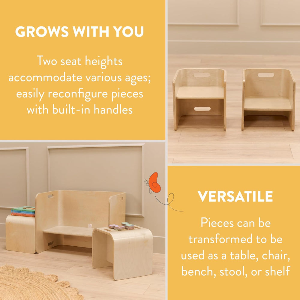Back2School Express Bentwood Adaptable Table & Chairs Set, 3-Piece, Natur...