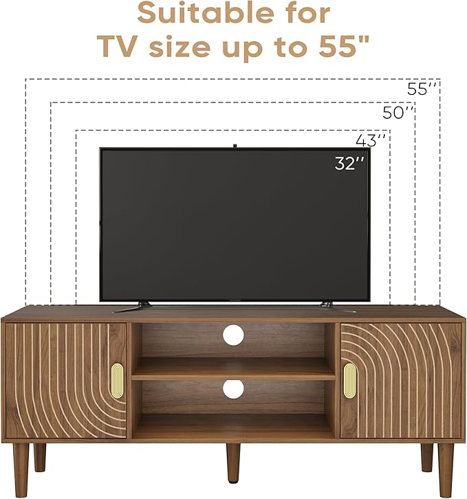 Smuxee Walnut TV Stand with Line Groove Design, 47.2" Mid Century Modern...
