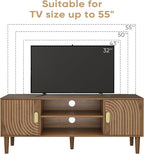 Smuxee Walnut TV Stand with Line Groove Design, 47.2" Mid Century Modern TV Media Console for TVs up to 55", TV Cabinet with Adjustable Shelf & 2 Cabinets for Living Room