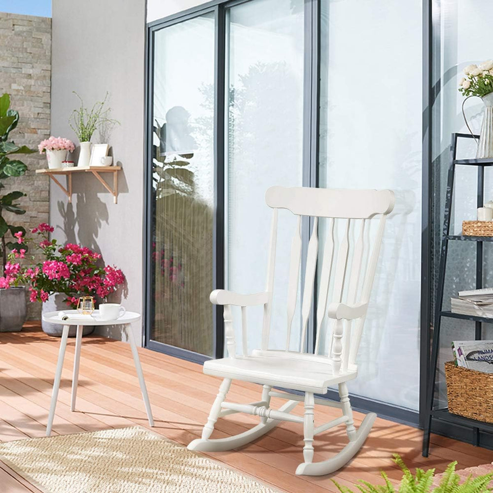 Giantex Outdoor Wood Rocking Chair - Patio Rocking Chair with Solid Rubber Wo...