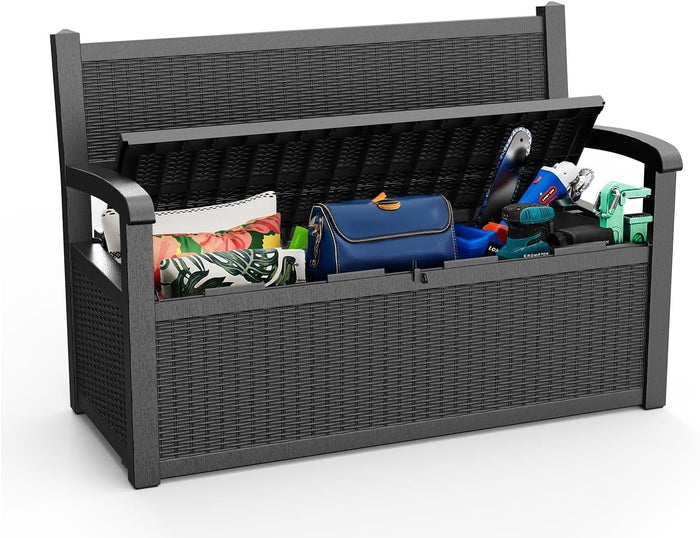 EasyUp 100 Gallon Outdoor Storage Bench Lockable Deck Box Outdoor Storage Box Waterproof for Patio,Garden,and Porch – Perfect for Storing Garden Tools and Cushions(Black)