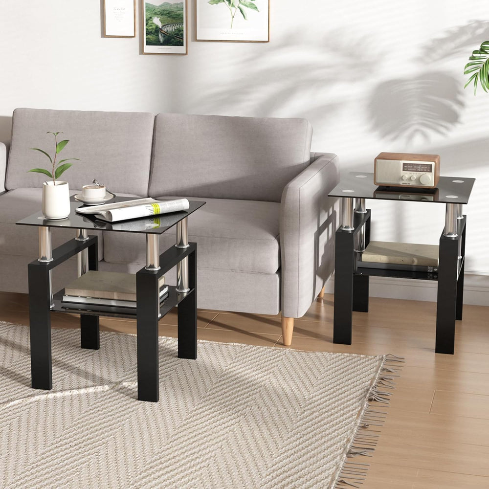 IANIYA Modern Tempered Glass Coffee Table Set - 3 Piece Living Room Table Set...