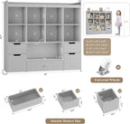 HORSTORS 48" W Kids Toy Storage Organizer, Large Toy Storage Chest with Removable Bins, 46" H Kids Bookshelf and Bookcase with Drawers for Boys and Girls, Modern Toy Box for Playroom, Classroom, Grey