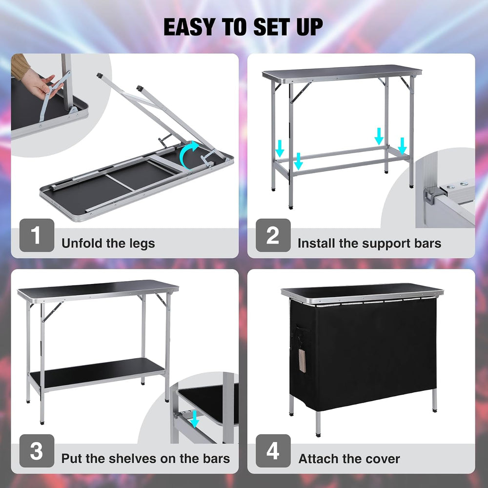 43" Long Portable Bar Table with Remote-Controlled Multi-Color LED Light...