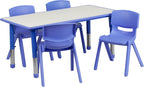 Flash Furniture Emmy 23.625''W x 47.25''L Rectangular Blue Plastic Height Adjustable Activity Table Set with 4 Chairs