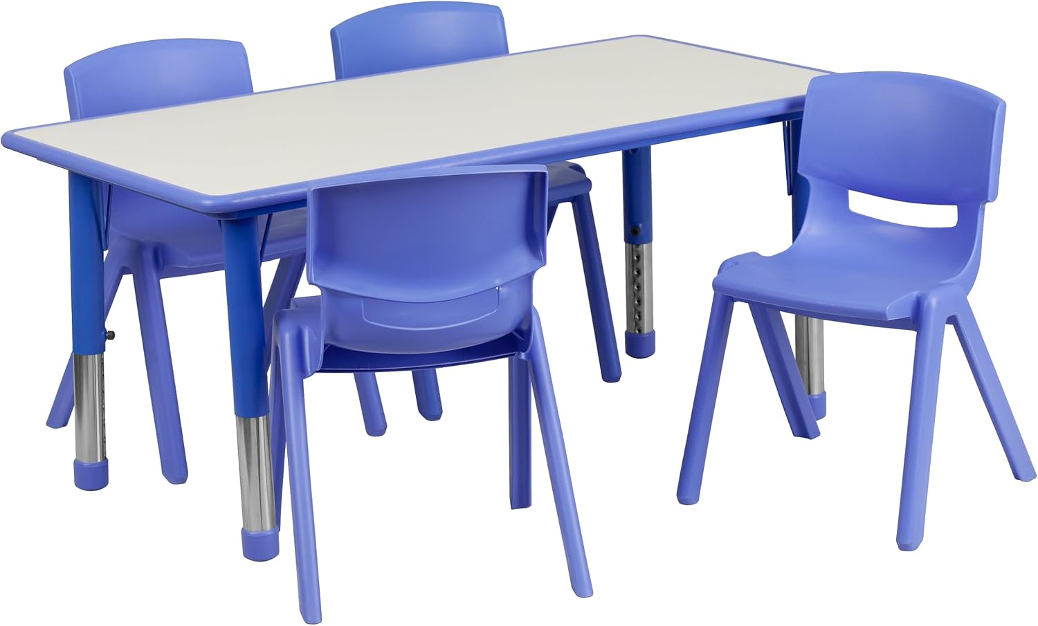 Flash Furniture Emmy 23.625''W x 47.25''L Rectangular Blue Plastic Height Adjustable Activity Table Set with 4 Chairs