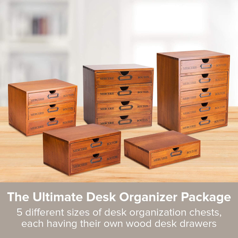 5-Piece Vintage Organization and Storage Set - Single Drawer, 2-Drawer, 3-Dra...