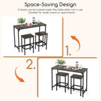 COSTWAY 3-Piece Dining Table Set, 47.5" Industrial Counter-Height Kitchen Table and 2 Bar Stools, High Top Rectangular Pub Table and Chairs for Dining Room Small Place Breakfast Nook Bistro (Grey) | w/ 2 Bar Stools, High Top Rectangular Pub Table and