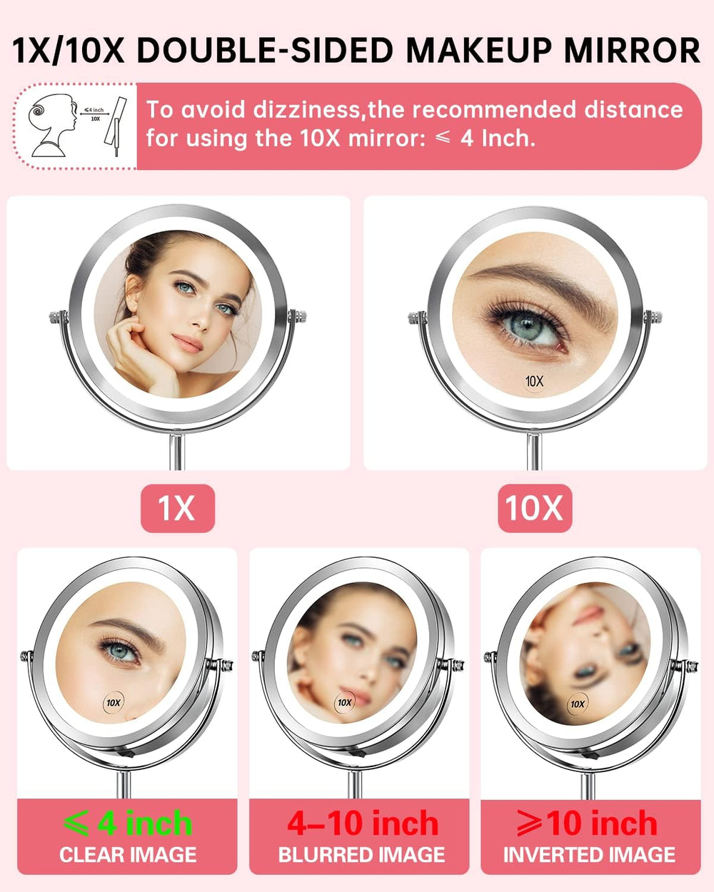 Gospire 7" Lighted 10X/1X Magnifying Makeup Mirror, Cordless Portable