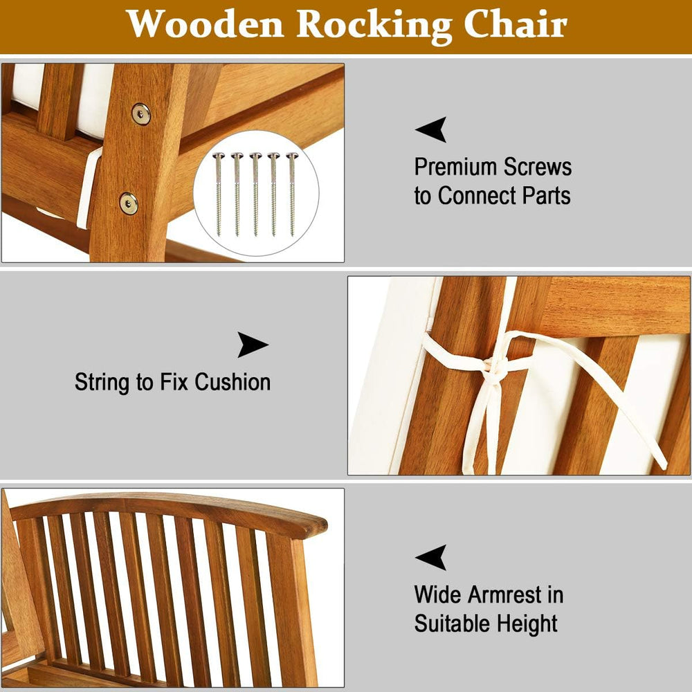 Tangkula 2 PCS Outdoor Acacia Wood Rocking Chair, Wooden Rocker w/Detachable ...