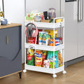 SOLEJAZZ 3 Tier Rolling Storage Cart with Wheels Slim Craft Nail Makeup Snack Art Baby Utility Cart Organizer on 2 Lockable Wheels for Bathroom Laundry Room Kitchen Bedside Narrow Spaces, White