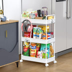 SOLEJAZZ 3 Tier Rolling Storage Cart with Wheels Slim Craft Nail Makeup Snack Art Baby Utility Cart Organizer on 2 Lockable Wheels for Bathroom Laundry Room Kitchen Bedside Narrow Spaces, White