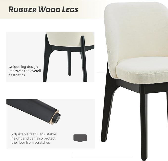 VKNOW Wooden Dining Chairs Set of 2, Upholstered Dining Room Chairs with Rubberwood Legs and Padded Seats, Kitchen Chairs for Restaurant Kitchen Living Room, Ivory