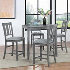 KEIKI 5-Piece Counter Height Dining Table Set with Square Table and 4 Upholstered Slatted Backrset Chair, for 4 Person, Modern Style Wooden Table Set, Easy Assembly, for Kitchen, Dining Room, Gray
