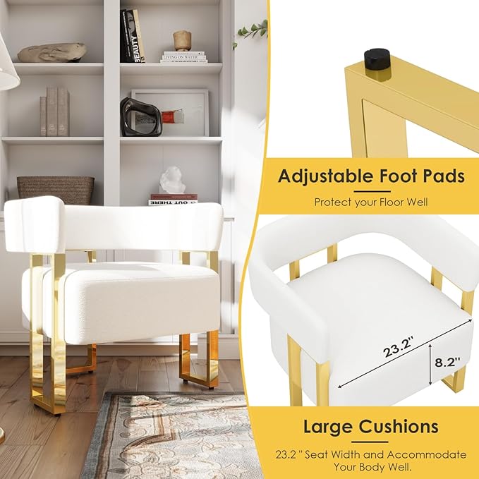 STHOUYN Modern White Boucle Dining Chairs Set of 4 with Gold Metal Legs, Mid ...