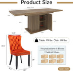 Extendable Dining Table Set for 8, 78.74" Expandable Dining Table with 8 Orange Upholstered Tufted Chairs, Large Wooden Expanding Kitchen Table and Chairs Set of 8, 9 Piece Extendable Dining Table Set
