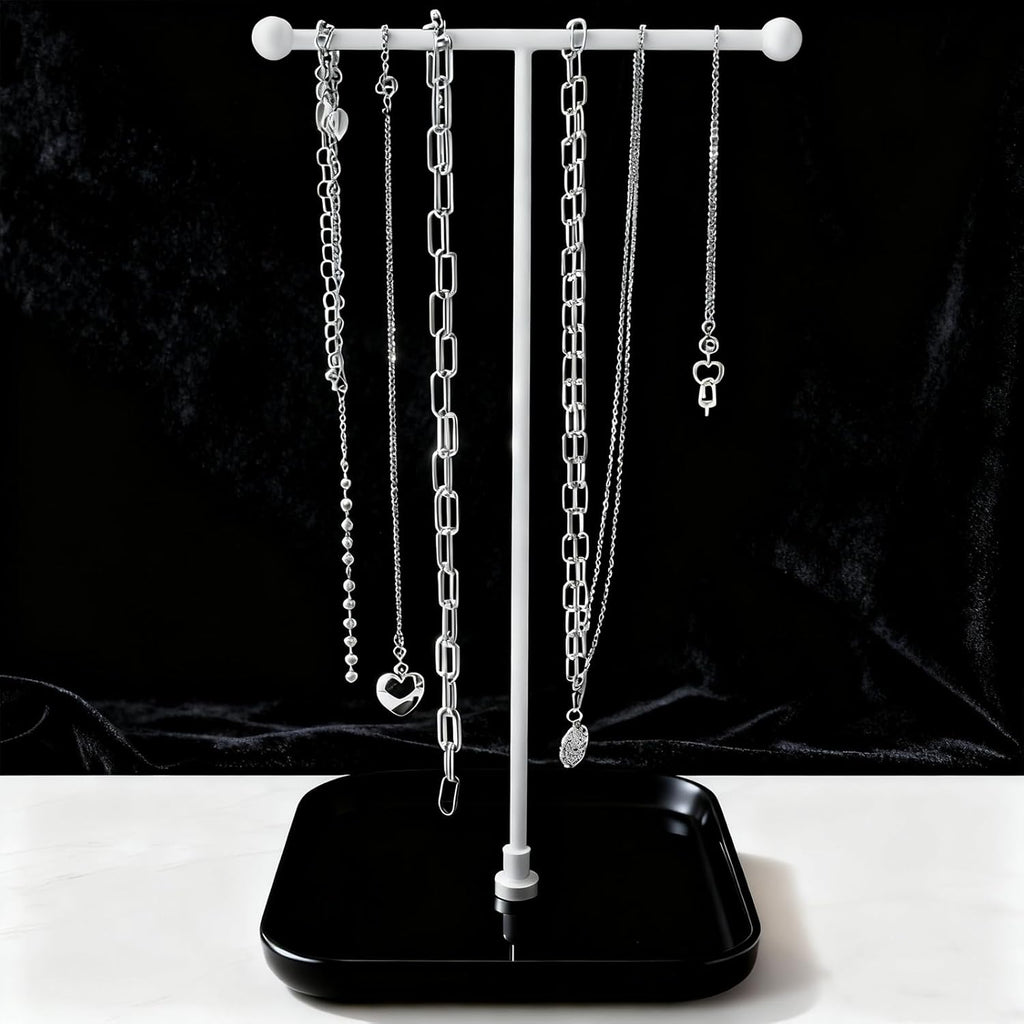 VROOMIUM Necklace Holder- Ceramic Base 1ft Height Jewelry Organizer Stand, Aesthetic Jewelry Hanger Display for Necklaces, Bracelets, Rings, Exhibidor de Collares-Minimalist Black