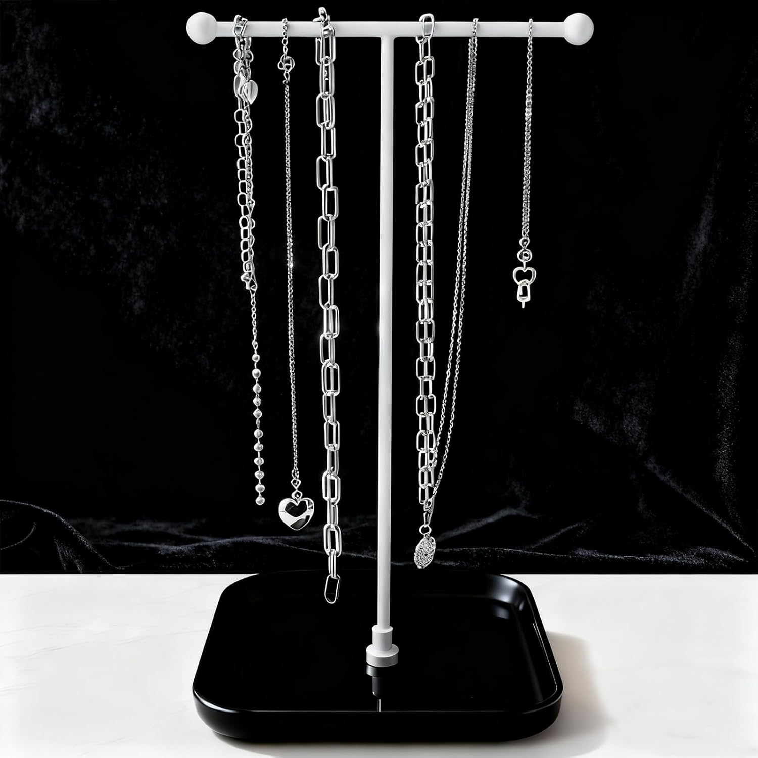 VROOMIUM Necklace Holder- Ceramic Base 1ft Height Jewelry Organizer Stand, Aesthetic Jewelry Hanger Display for Necklaces, Bracelets, Rings, Exhibidor de Collares-Minimalist Black