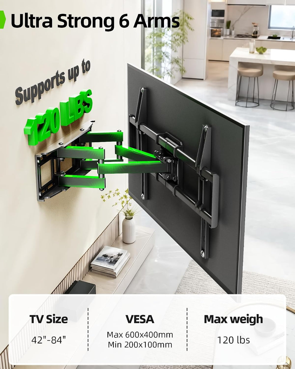 USX MOUNT Full Motion TV Wall Mount for 42-82 Inch TVs up to 120lbs, Wall Mou...