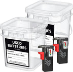 2 Pcs Battery Recycling Container with Battery Testers for Household Batteries, Used Battery Disposal Container with lid for Home Use, Office, Garage, Schools (1.32 Gallon)
