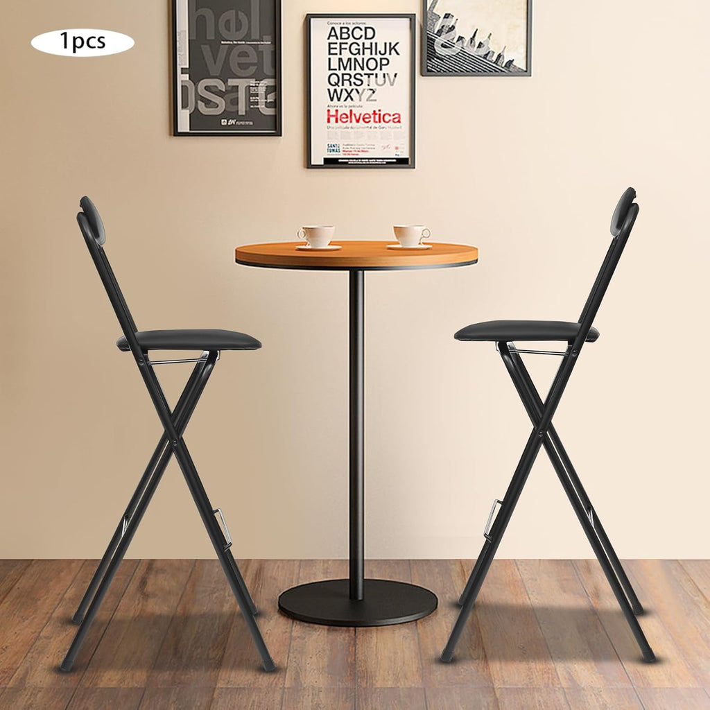 1Pcs Folding Bar Stool with Backrest, 29.53" Tall Foldable Stool Chair Portable High Folding Leather Bar Chair for Kitchen Island Shop Cafe Dining Room Gardening, 275lb Load Capacity(Black)