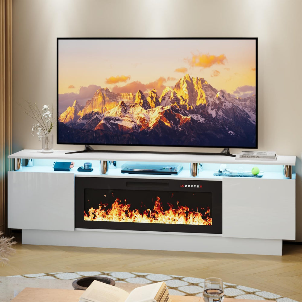 LEMBERI 70" Fireplace TV Stand for TVs up to 80", White | 36" ...
