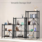 3 Tier Foldable Storage Shelf with Wheels, Heavy Duty Garage Shelving Unit Loads 550 LBS, Metal Steel Collapsible Shelves, Rolling Standing Utility Rack for Kitchen, Pantry, Office, Black