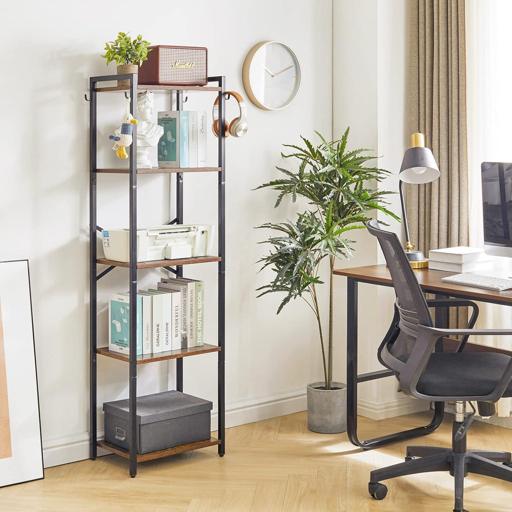 5-Tier Ladder Shelf, Organizational Bookshelf, Corner Organizer Rack, Office, Adjustable, Lightweight, Durable, Portable, User-Friendly, Compact, Storage, Narrow, Shelving