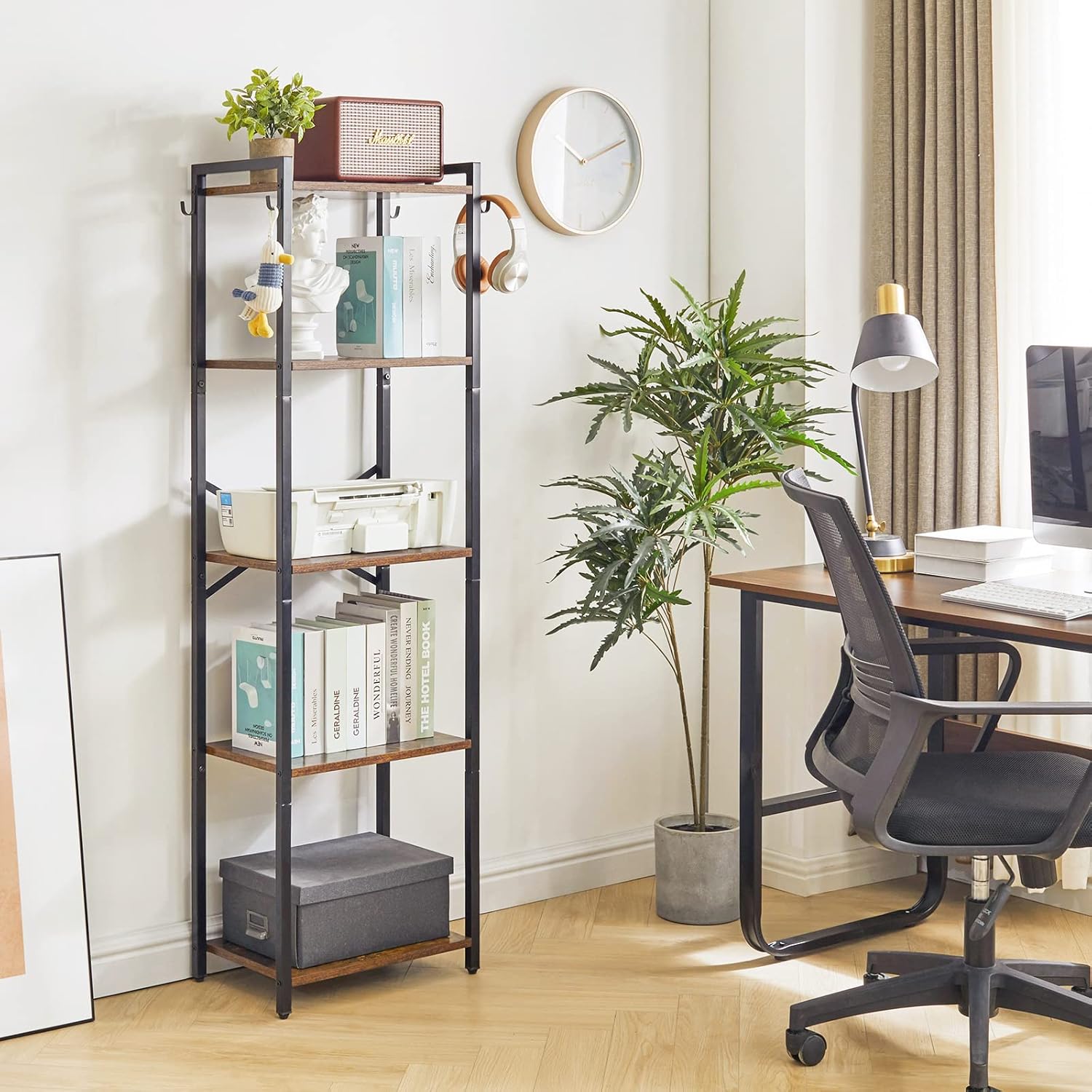 5-Tier Ladder Shelf, Organizational Bookshelf, Corner Organizer Rack, Office, Adjustable, Lightweight, Durable, Portable, User-Friendly, Compact, Storage, Narrow, Shelving