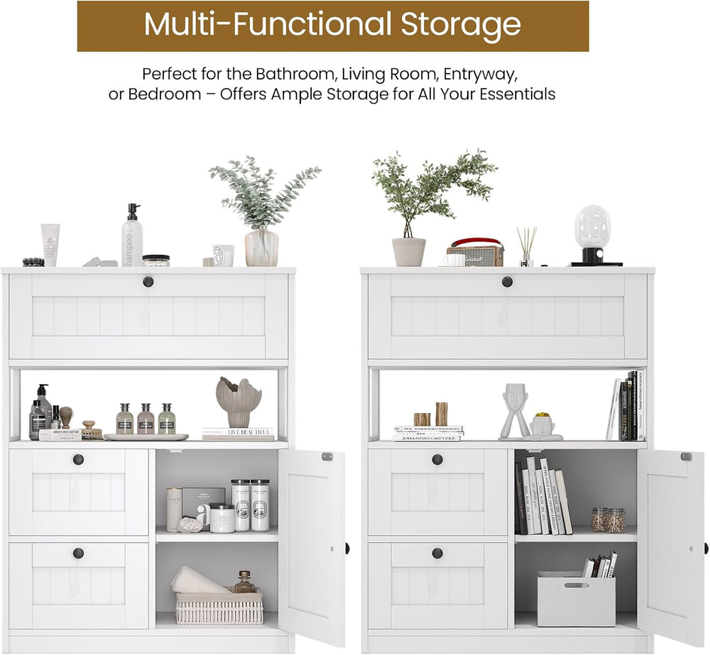 GRUSIGN Bathroom Cabinet, Modern Bathroom Floor Storage Cabinet Organizer wit...