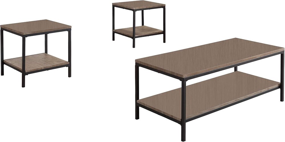 Kings Brand Furniture 3-Piece Gray Wood & Black Metal Occasional Table Se...