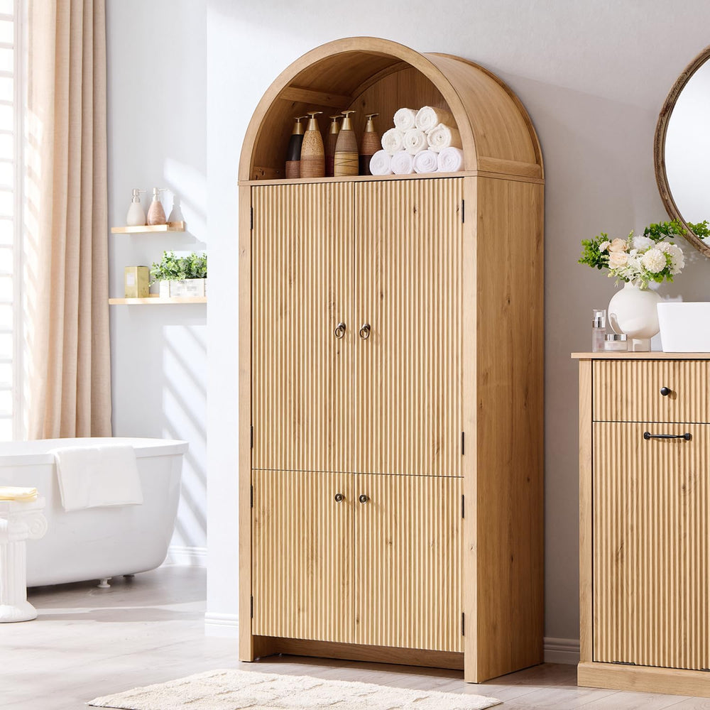 IFGET 71" Tall Arched Kitchen Pantry, Modern Fluted Storage Cabinet,Natu...